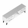 Manhattan Comfort Doyers 62.20 Mid-Century Modern TV Stand in White and Marble Stamp Top - Manhattan Comfort Doyers 62.20 Mid-Century Modern TV Stand in White and Marble Stamp Top