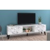 Manhattan Comfort Doyers 70.87 Mid-Century Modern TV Stand in White and Marble Stamp