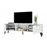 Manhattan Comfort Doyers 70.87 Mid-Century Modern TV Stand in White and Marble Stamp Front - Manhattan Comfort Doyers 70.87 Mid-Century Modern TV Stand in White and Marble Stamp Front