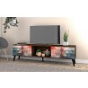 Manhattan Comfort Doyers 70.87 Mid-Century Modern TV Stand in Multi Color Red and Blue