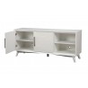 Alpine Furniture Tranquility TV Console in White - Angled with Drawers Opened