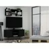 Manhattan Comfort Hampton 53.54 TV Stand with 4 Shelves and Solid Wood Legs in Black - Manhattan Comfort Hampton 53.54 TV Stand with 4 Shelves and Solid Wood Legs in Black