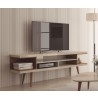Utopia 70.47" TV Stand with Splayed Wooden Legs and 4 Shelves in Off White and Maple Cream