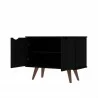 Manhattan Comfort Hampton 33.07 Accent Cabinet with 2 Shelves Solid Wood Legs in Black Open - Manhattan Comfort Hampton 33.07 Accent Cabinet with 2 Shelves Solid Wood Legs in Black Open