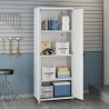 Manhattan Comfort Fortress Textured Metal 75.4" Garage Cabinet with 4 Adjustable Shelves in White Open View