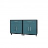 Manhattan Comfort Eiffel Mobile Garage Cabinet in Matte Black and Aqua Blue (Set of 2) Front