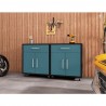 Manhattan Comfort Eiffel Mobile Garage Cabinet in Matte Black and Aqua Blue (Set of 2)