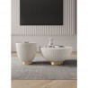 Manhattan Comfort Modern Anderson Coffee Table and End Table 2.0 Upholstered in Cream Leatherette with Ceramic Faux Tabletop - Set of 2