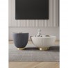 Manhattan Comfort Modern Anderson Coffee Table and End Table 2.0 Upholstered in Cream and Grey Leatherette with Ceramic Faux Tabletop - Set of 2