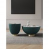 Manhattan Comfort Modern Anderson Coffee Table and End Table 2.0 Upholstered in Green Leatherette with Ceramic Faux Tabletop - Set of 2