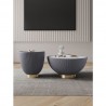 Manhattan Comfort Modern Anderson Coffee Table and End Table 2.0 Upholstered in Grey Leatherette with Ceramic Faux Tabletop - Set of 2