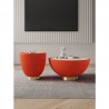 Manhattan Comfort Modern Anderson Coffee Table and End Table 2.0 Upholstered in Orange Leatherette with Ceramic Faux Tabletop - Set of 2