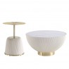 Manhattan Comfort Modern Anderson Coffee Table and End Table 1.0 Upholstered in Leatherette with Ceramic Faux Tabletop and Gold Metal Tabletop- Set of 2