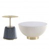 Manhattan Comfort Modern Anderson Coffee Table and End Table 1.0 Upholstered in Cream and Grey Leatherette with Ceramic Faux Tabletop and Gold Metal Tabletop- Set of 2 