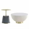 Manhattan Comfort Modern Anderson Coffee Table and End Table 1.0 Upholstered in Cream and Grey Leatherette with Ceramic Faux Tabletop and Gold Metal Tabletop- Set of 2  - Manhattan Comfort Modern Anderson Coffee Table and End Table 1.0 Upholstered in Cream and Grey Leatherette with Ceramic Faux Tabletop and Gold Metal Tabletop- Set of 2 