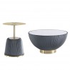 Manhattan Comfort Modern Anderson Coffee Table and End Table 1.0 Upholstered in Leatherette with Ceramic Faux Tabletop and Gold Metal Tabletop- Set of 2