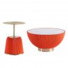 Manhattan Comfort Modern Anderson Coffee Table and End Table 1.0 Upholstered in Leatherette with Ceramic Faux Tabletop and Gold Metal Tabletop- Set of 2