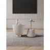 Manhattan Comfort Modern Anderson End Table 2.0 Upholstered in Leatherette with Ceramic Faux Marble Tabletop White