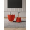 Manhattan Comfort Modern Anderson End Table 2.0 Upholstered in Leatherette with Ceramic Faux Marble Tabletop Orange
