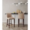 Manhattan Comfort Modern Shubert Barstool Upholstered In Tan Leatherette with Beech Wood Legs - Set of 2