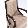 Manhattan Comfort Fifth Avenue Faux Leather Dining Armchair in Tan and Walnut Front Half