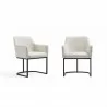 Manhattan Comfort Modern Serena Dining Armchair Upholstered in Leatherette with Steel Legs Cream - Set of 2 - Manhattan Comfort Modern Serena Dining Armchair Upholstered in Leatherette with Steel Legs Cream - Set of 2