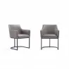 Manhattan Comfort Modern Serena Dining Armchair Upholstered in Leatherette with Steel Legs Grey Set of 2 - Manhattan Comfort Modern Serena Dining Armchair Upholstered in Leatherette with Steel Legs Grey Set of 2