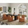 Manhattan Comfort Anna Modern Square Faux Leather Dining Chair in Saddle Full Set - Manhattan Comfort Anna Modern Square Faux Leather Dining Chair in Saddle Full Set