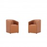 Manhattan Comfort Anna Modern Round Faux Leather Dining Armchair in Saddle (Set of 2)