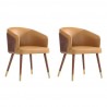 Manhattan Comfort Modern Reeva Dining Chair Upholstered in Leatherette with Beech Wood Back and Solid Wood Legs in Walnut and Camal