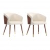 Manhattan Comfort Modern Reeva Dining Chair Upholstered in Leatherette with Beech Wood Back and Solid Wood Legs in Walnut and Cream