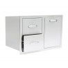 Summerset Grills 33 2-Drawer & Vented LP Tank Pullout Drawer Combo - Angled with Opened Mini Drawer
