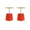 Manhattan Comfort Modern Anderson End Table 1.0 Upholstered in Leatherette with Gold Tabletop - Set of 2 Orange