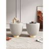 Manhattan Comfort Modern Anderson End Table 2.0 Upholstered in White Leatherette with Ceramic Faux Marble Tabletop - Set of 2