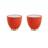 Manhattan Comfort Modern Anderson End Table 2.0 Upholstered in Leatherette with Ceramic Faux Marble Tabletop - Set of 2 Orange