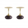 Manhattan Comfort Modern Patchin End Table with Round Metal Base in Brown Wood with Gold Tabletop 
