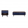 Manhattan Comfort Duane Modern Ribbed End Table and Coffee Table in Dark Brown And Blue Set