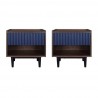 Manhattan Comfort Duane Modern Ribbed Nightstand with Full Extension Drawer in Dark Brown And Blue Set