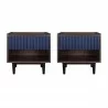 Manhattan Comfort Duane Modern Ribbed Nightstand with Full Extension Drawer in Dark Brown And Blue Set - Manhattan Comfort Duane Modern Ribbed Nightstand with Full Extension Drawer in Dark Brown And Blue Set