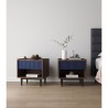 Manhattan Comfort Duane Modern Ribbed Nightstand with Full Extension Drawer in Dark Brown and Blue- Set of 2