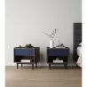 Manhattan Comfort Duane Modern Ribbed Nightstand with Full Extension Drawer in Dark Brown and Blue- Set of 2 - Manhattan Comfort Duane Modern Ribbed Nightstand with Full Extension Drawer in Dark Brown and Blue- Set of 2