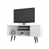 Liberty 53.14" Mid Century - Modern TV Stand with 5 Shelves and 1 Door in White with Solid Wood Legs