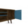 Liberty 53.14" Mid Century - Modern TV Stand (Rustic Brown and Aqua Blue) - Drawer Opened