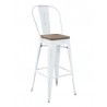 Industrial Barstool - Whitewash - Brown Seat Plate