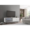 Manhattan Comfort Liberty 62.99 Mid-Century Modern TV Stand and Panel with Solid Wood Legs in White