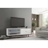 Manhattan Comfort Liberty 62.99 Mid-Century Modern TV Stand and Panel with Solid Wood Legs in White - Manhattan Comfort Liberty 62.99 Mid-Century Modern TV Stand and Panel with Solid Wood Legs in White