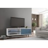 Manhattan Comfort Liberty 62.99 Mid-Century Modern TV Stand and Panel with Solid Wood Legs in White and Aqua Blue