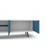 Liberty 62.99" Mid Century - Modern TV Stand (White and Aqua Blue) - Drawer Opened