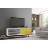 Manhattan Comfort Liberty 62.99 Mid-Century Modern TV Stand and Panel with Solid Wood Legs in White and Yellow