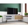 Manhattan Comfort Liberty 62.99 Mid-Century Modern TV Stand and Panel with Solid Wood Legs in White and 3D Brown Prints